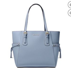 Michael Kors Voyager Small Crossgrain Leather Tote Bag in Pale Blue